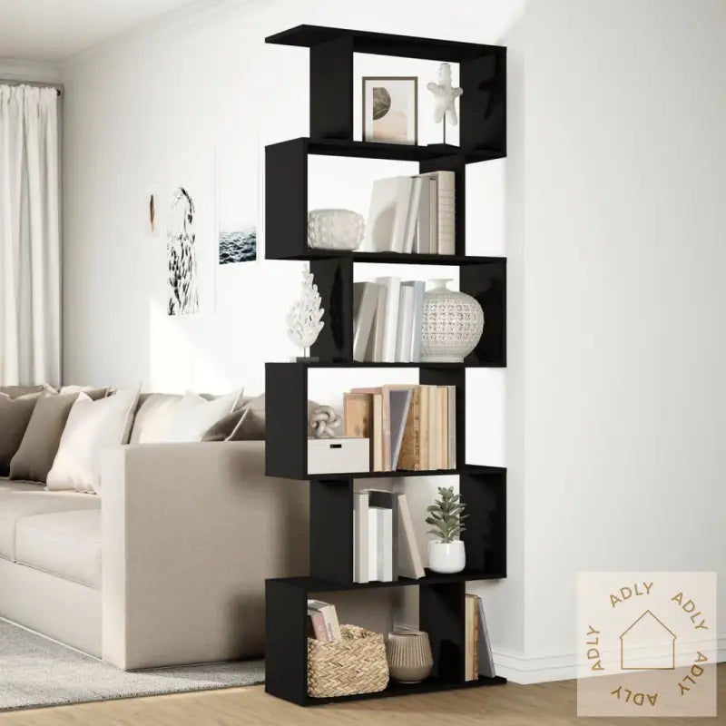 Romdeler Bokhylle 6 Etasjer Svart 70X24X193 Cm Konstruert Tre