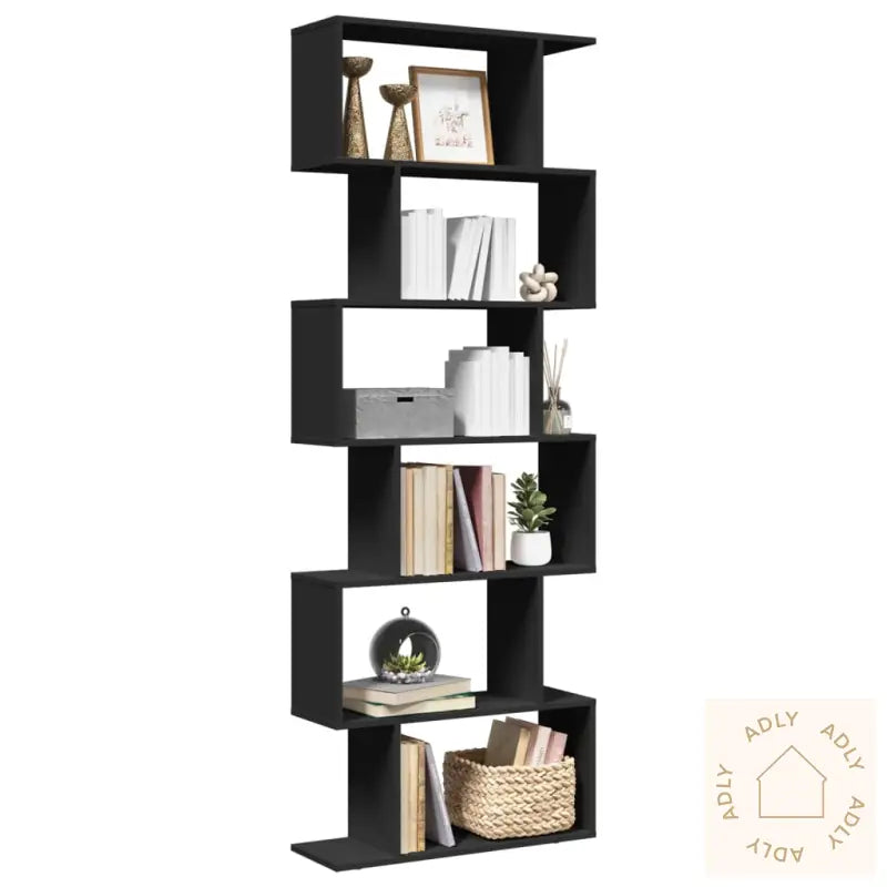 Romdeler Bokhylle 6 Etasjer Svart 70X24X193 Cm Konstruert Tre
