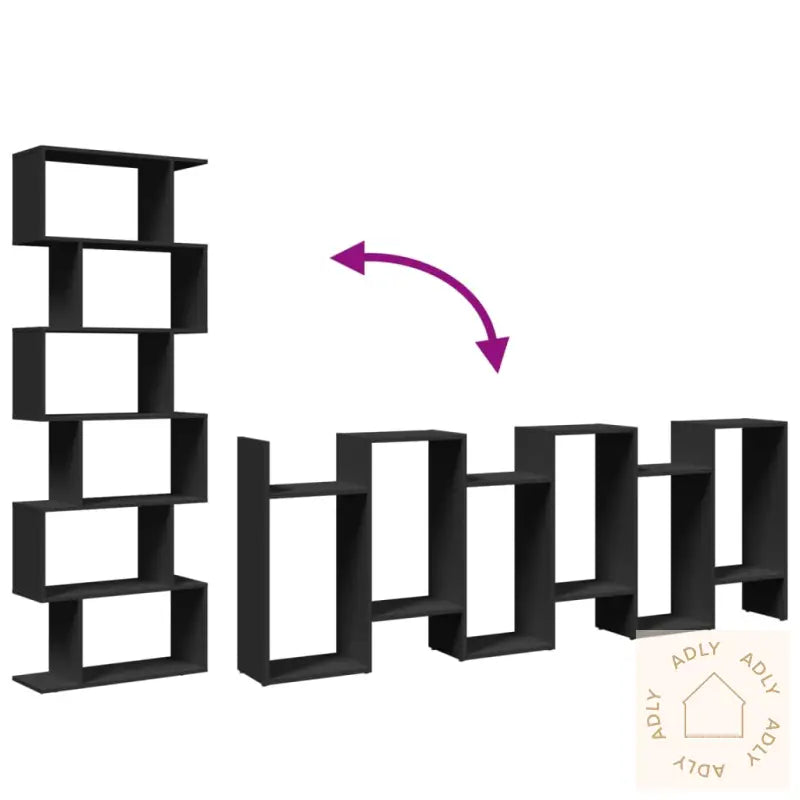 Romdeler Bokhylle 6 Etasjer Svart 70X24X193 Cm Konstruert Tre