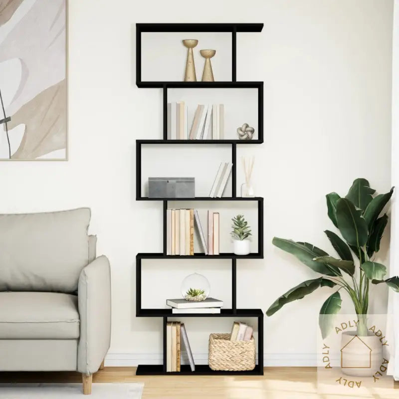 Romdeler Bokhylle 6 Etasjer Svart 70X24X193 Cm Konstruert Tre