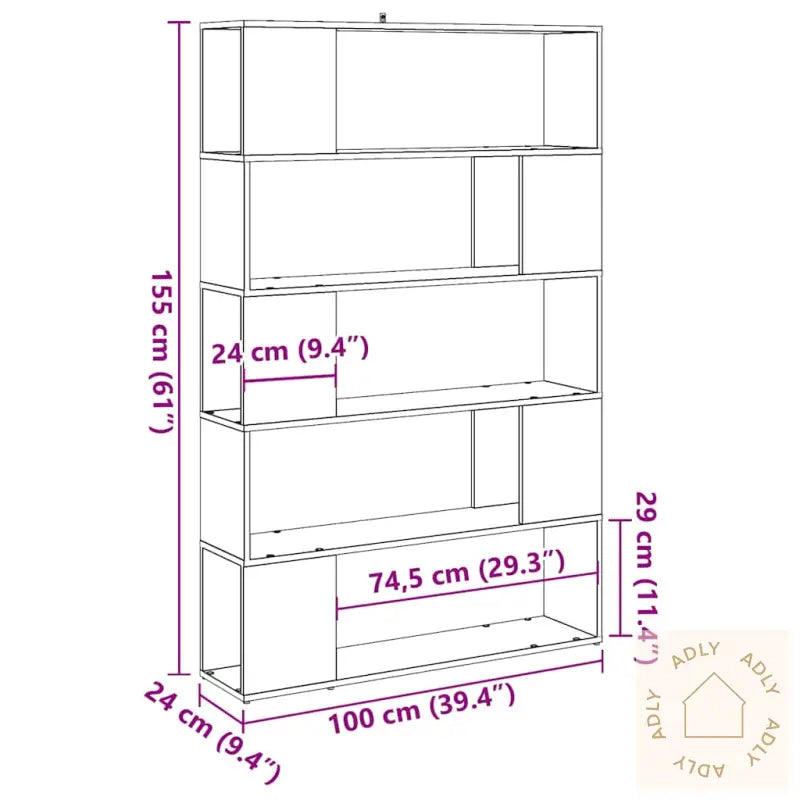 Bokhylle/Romdeler Artisan Eik 100X24X155 Cm