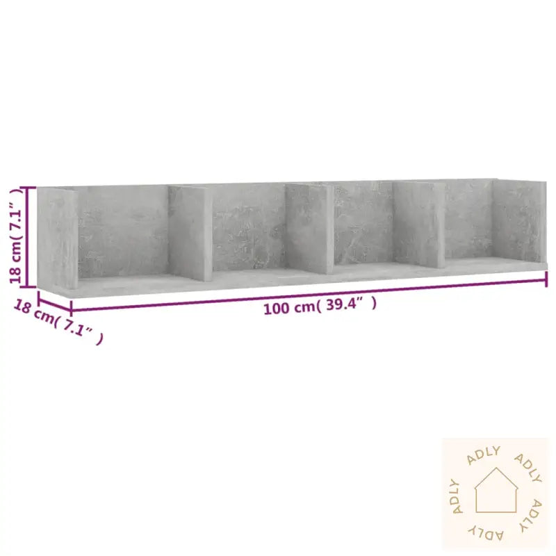 Veggmontert Cd-Hylle Betonggrå 100X18X18 Cm Konstruert Tre