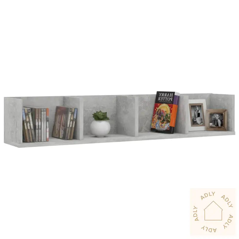 Veggmontert Cd-Hylle Betonggrå 100X18X18 Cm Konstruert Tre