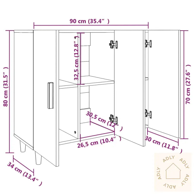 Skjenk Hvit 90X34X80 Cm Konstruert Tre