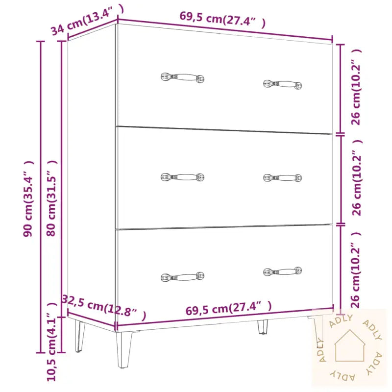 Skjenk Hvit 69,5X34X90 Cm Konstruert Tre