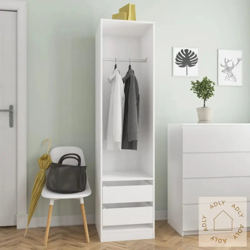 Garderobe Med Skuffer Hvit 50X50X200 Cm Konstruert Tre