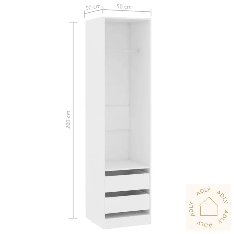 Garderobe Med Skuffer Hvit 50X50X200 Cm Konstruert Tre