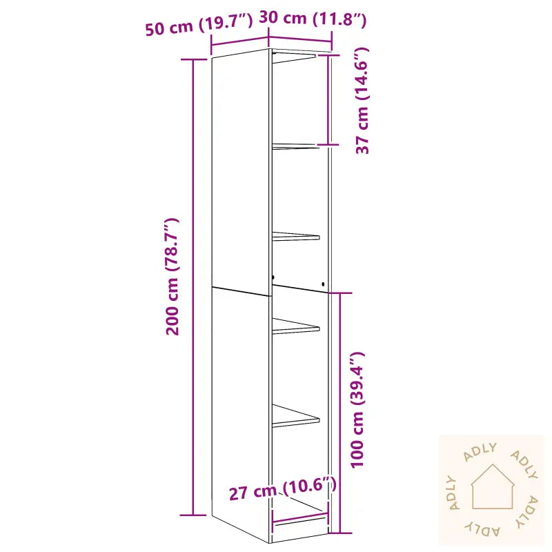 Svart Eik Garderobe - 30X50X200 Cm, Laget Av Konstruert Tre