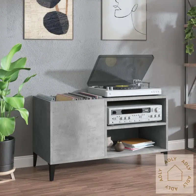 Hifi-Benk Betonggrå 84,5X38X48 Cm Konstruert Tre