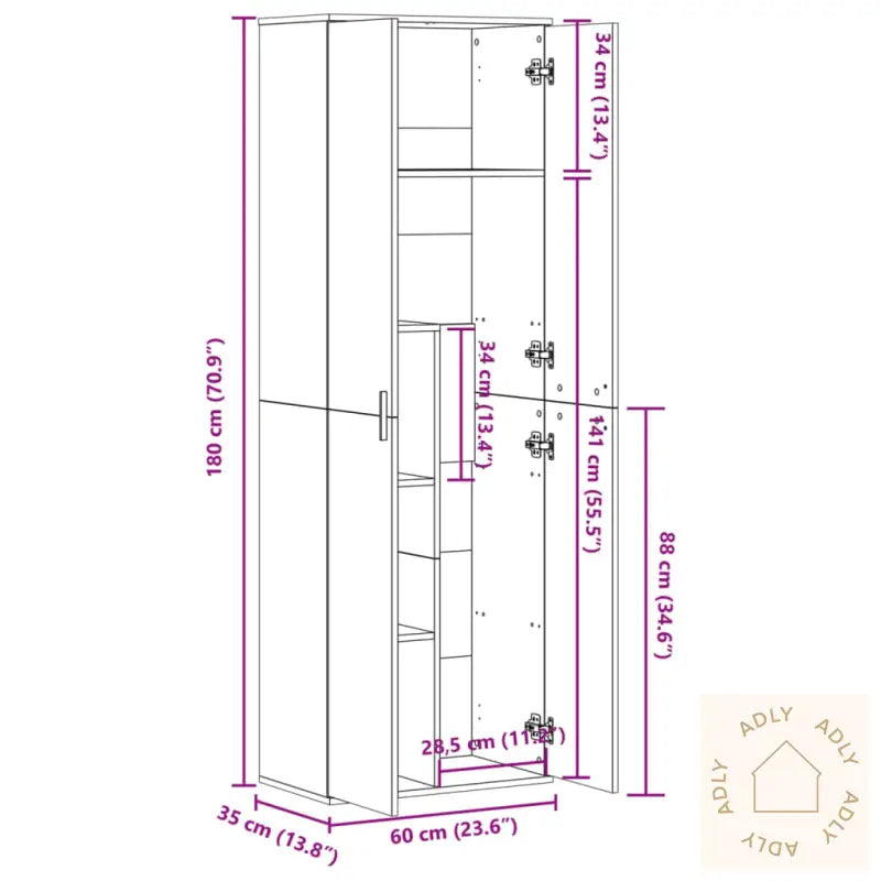Highboard Røkt Eik 60X35X180 Cm Konstruert Tre