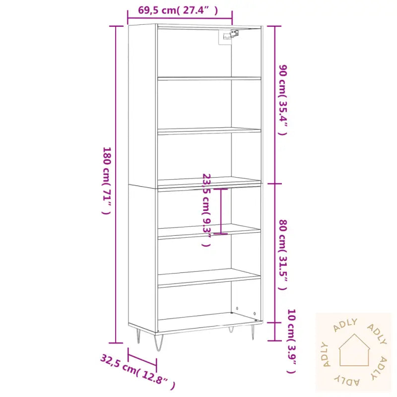 Highboard Betonggrå 69,5X32,5X180 Cm Konstruert Tre