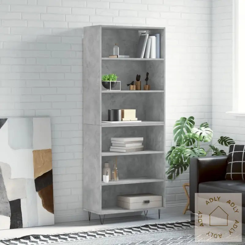 Highboard Betonggrå 69,5X32,5X180 Cm Konstruert Tre