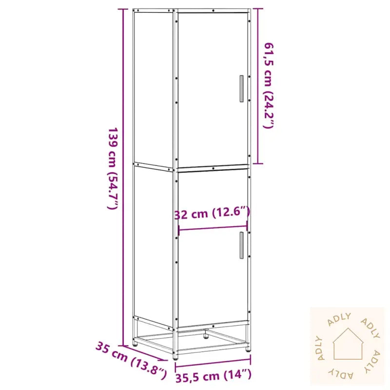 Highboard Grå Sonoma 35,5X35X139 Cm Konstruert Tre Og Metall