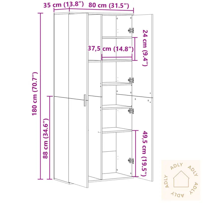 Highboard Svart 80X35X180 Cm Konstruert Tre