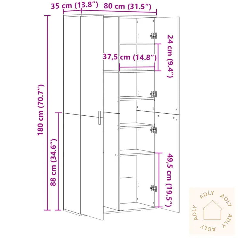 Highboard Hvit 80X35X180 Cm Konstruert Tre