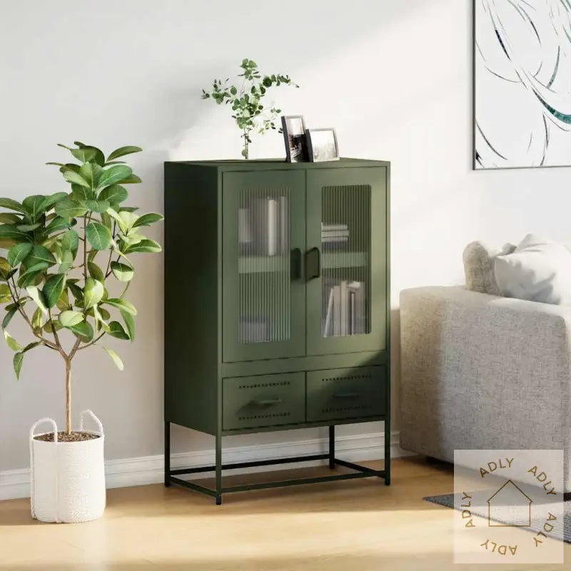 Highboard Olivengrønn 68X39X111,5 Cm Stål