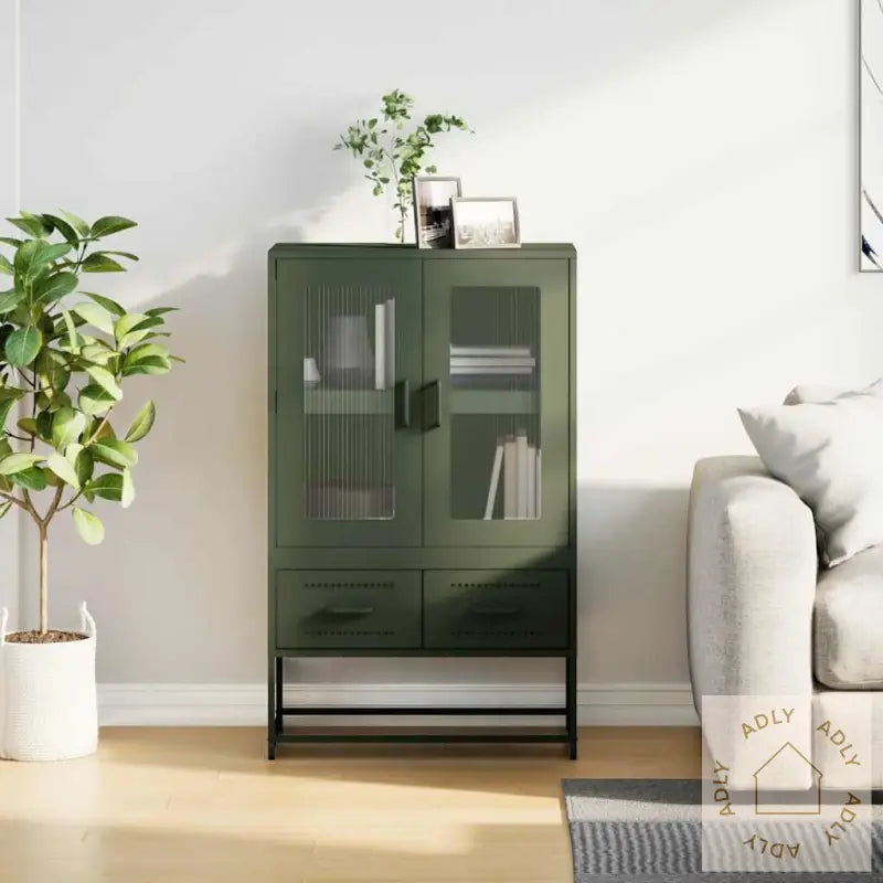 Highboard Olivengrønn 68X39X111,5 Cm Stål
