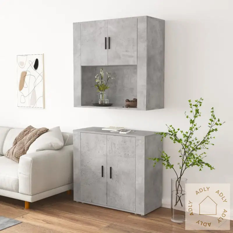 Highboard Betonggrå Konstruert Tre