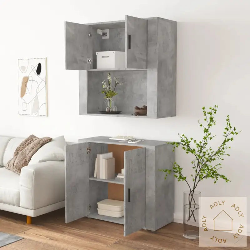 Highboard Betonggrå Konstruert Tre