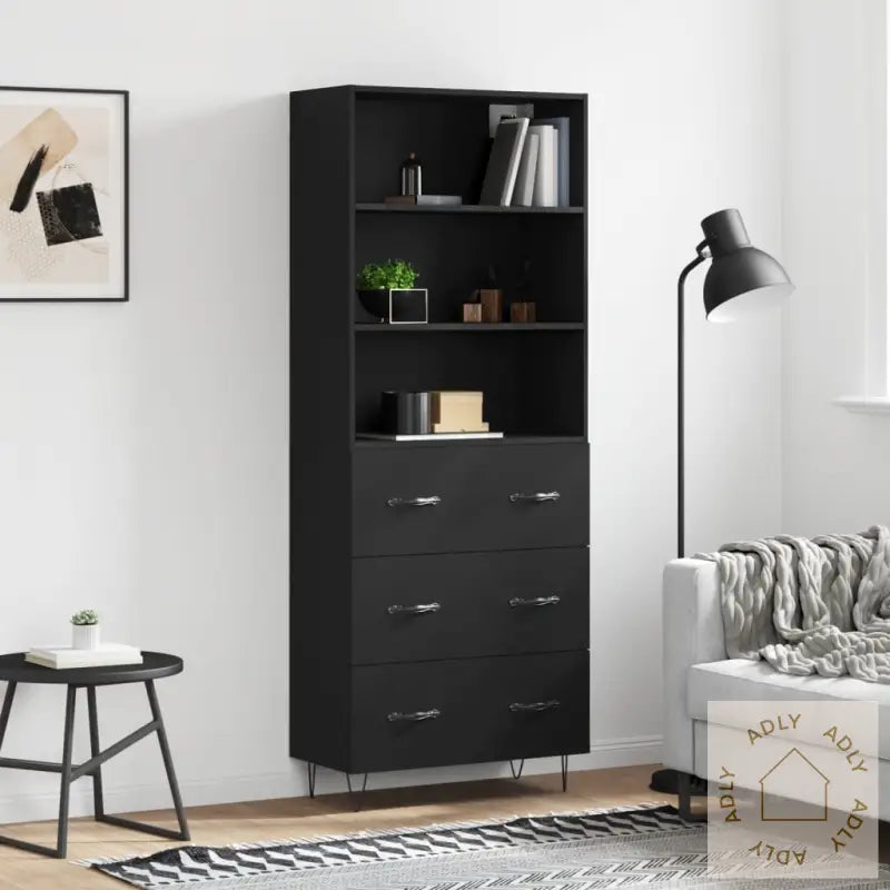 Highboard Svart 69,5X34X180 Cm Konstruert Tre