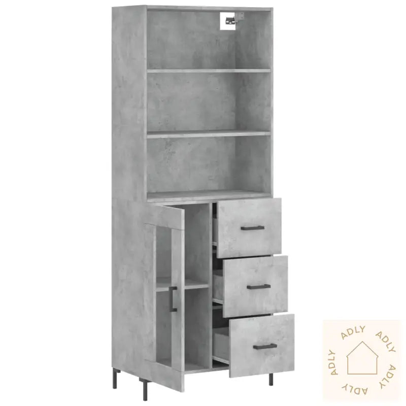 Highboard Betonggrå 69,5X34X180 Cm Konstruert Tre