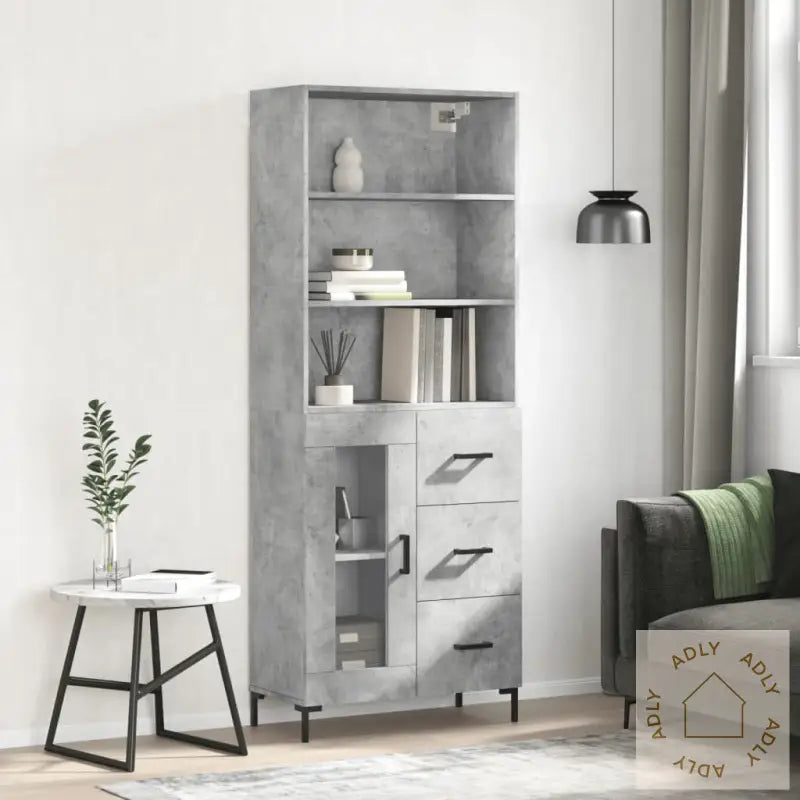 Highboard Betonggrå 69,5X34X180 Cm Konstruert Tre
