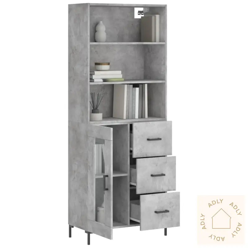 Highboard Betonggrå 69,5X34X180 Cm Konstruert Tre
