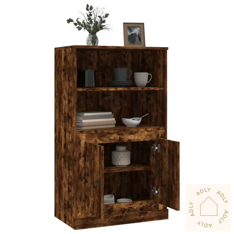 Highboard Røkt Eik 60X35,5X103,5 Cm Konstruert Tre