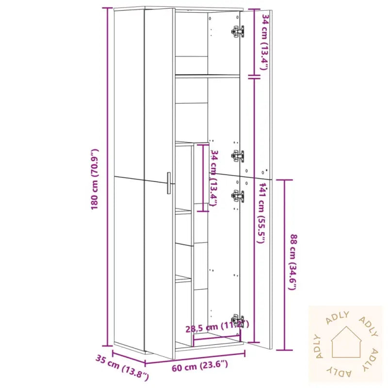Highboard Betonggrå 60X35X180 Cm Konstruert Tre