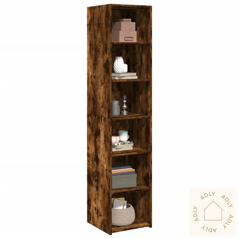 Highboard Røkt Eik 40X41X185 Cm Konstruert Tre