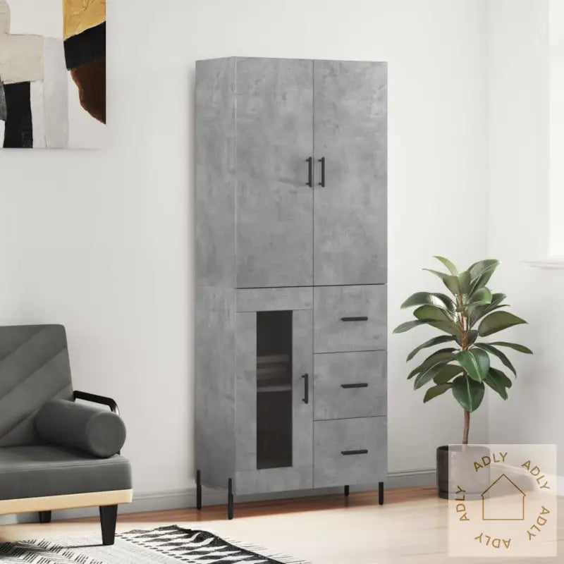 Highboard Betonggrå 69,5X34X180 Cm Konstruert Tre