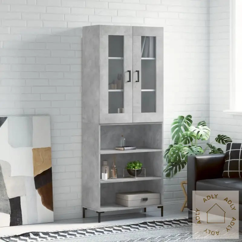 Highboard Betonggrå 69,5X34X180 Cm Konstruert Tre