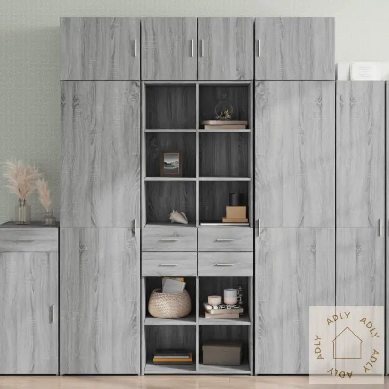 Highboard Grå Sonoma 70X42,5X185 Cm Konstruert Tre