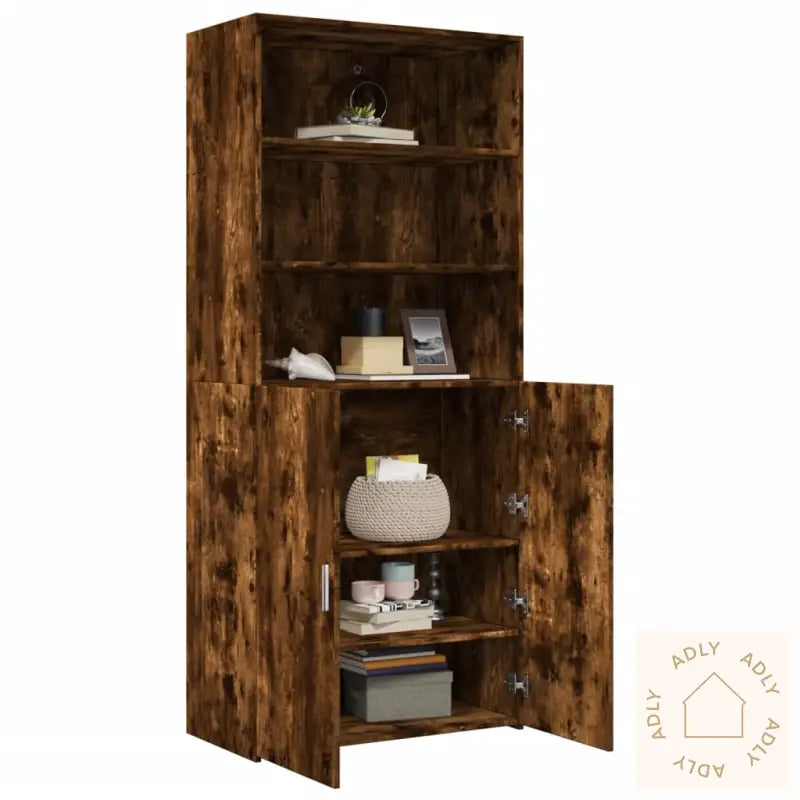 Highboard Røkt Eik 80X42,5X185 Cm Konstruert Tre