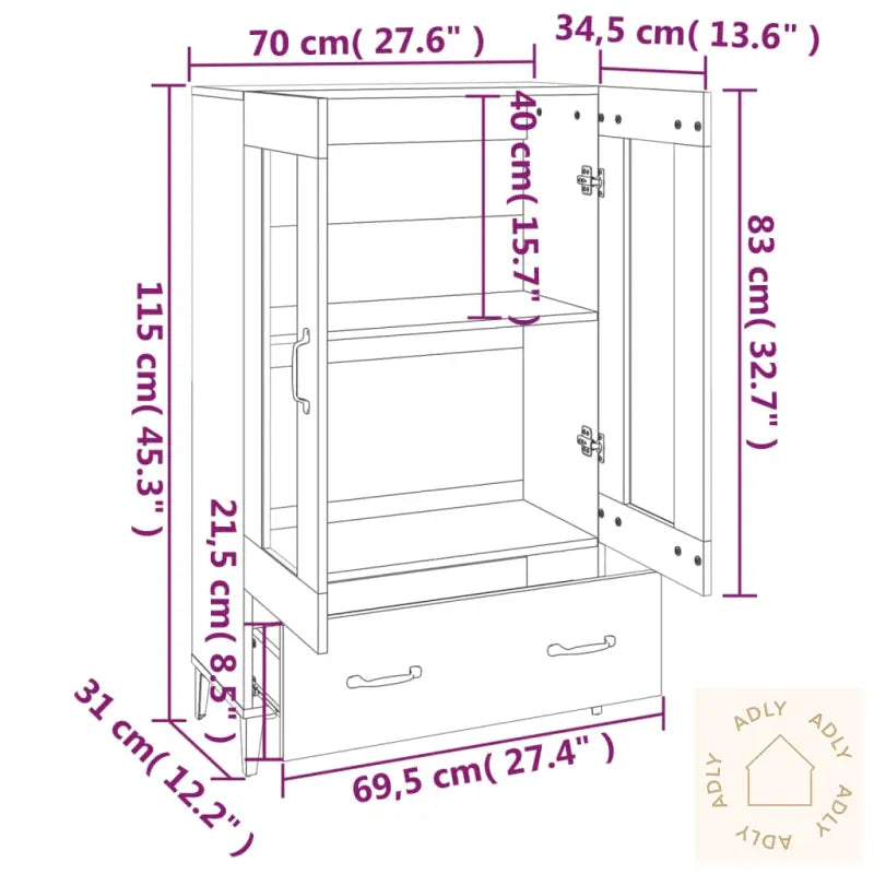 Highboard Betonggrå 70X31X115 Cm Konstruert Tre