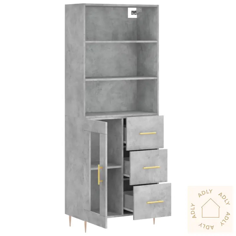 Highboard Betonggrå 69,5X34X180 Cm Konstruert Tre