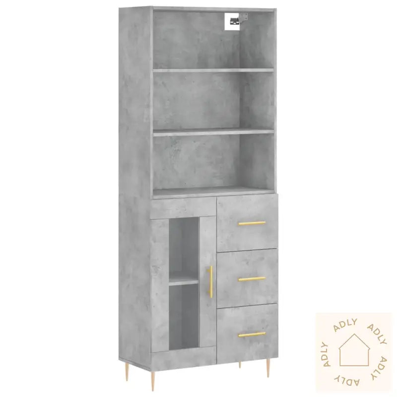 Highboard Betonggrå 69,5X34X180 Cm Konstruert Tre