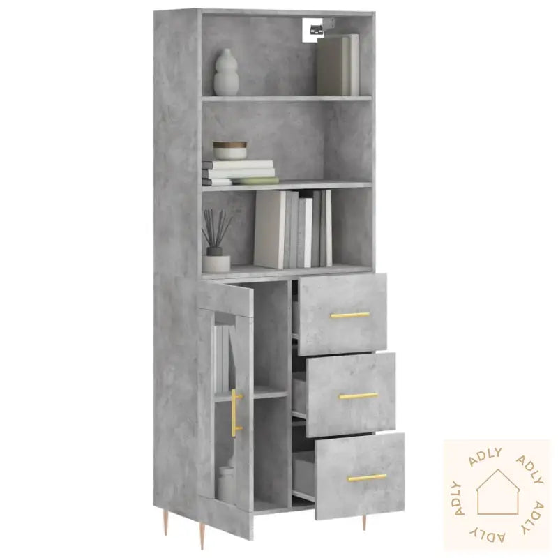 Highboard Betonggrå 69,5X34X180 Cm Konstruert Tre