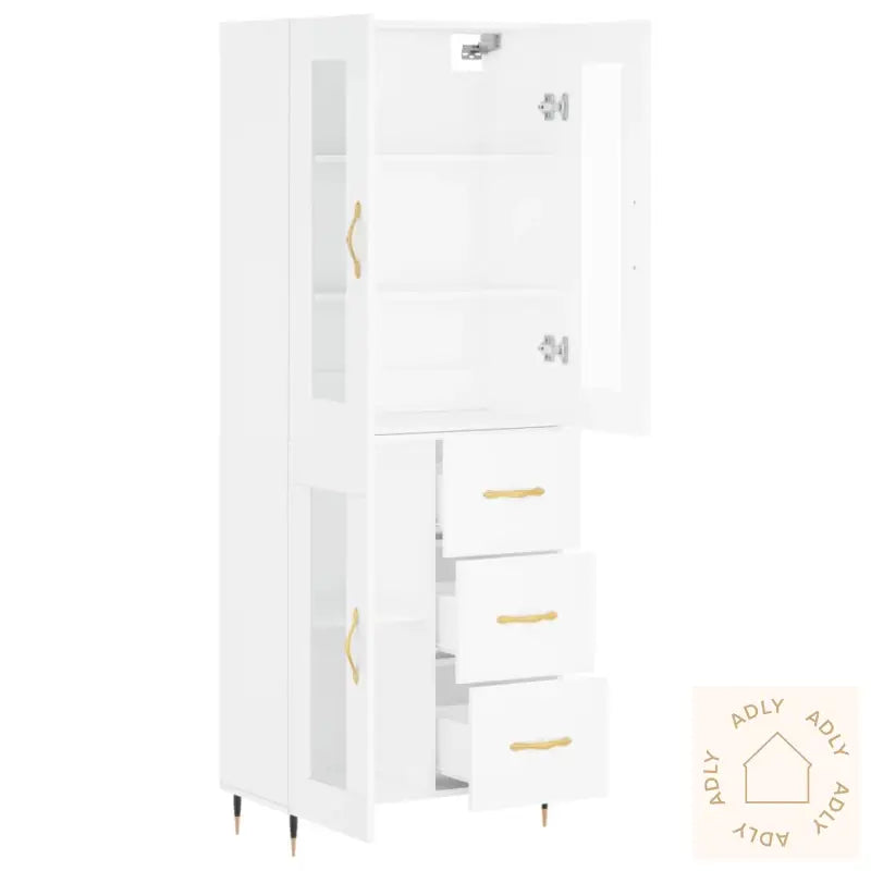 Highboard Hvit 69,5X34X180 Cm Konstruert Tre