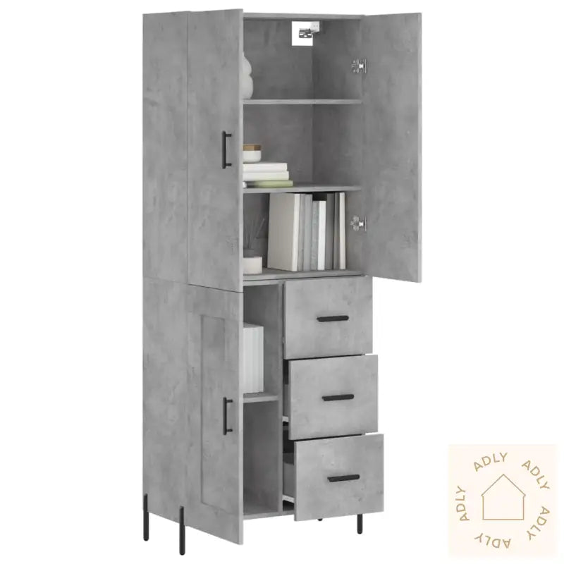 Highboard Betonggrå 69,5X34X180 Cm Konstruert Tre