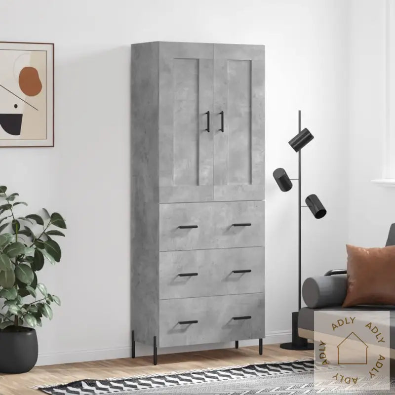 Highboard Betonggrå 69,5X34X180 Cm Konstruert Tre