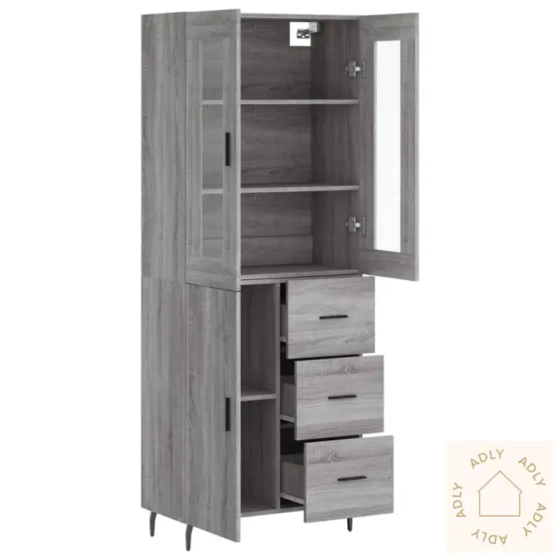 Highboard Grå Sonoma 69,5X34X180 Cm Konstruert Tre