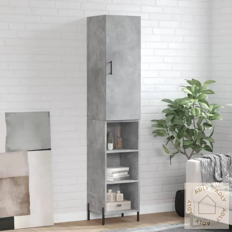 Highboard Betonggrå 34,5X34X180 Cm Konstruert Tre
