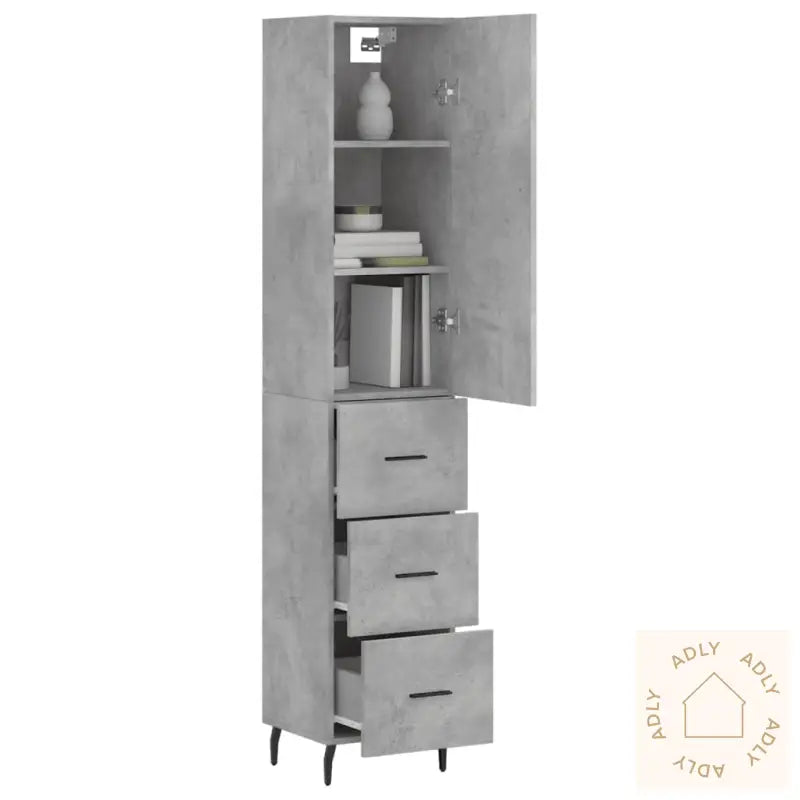 Highboard Betonggrå 34,5X34X180 Cm Konstruert Tre