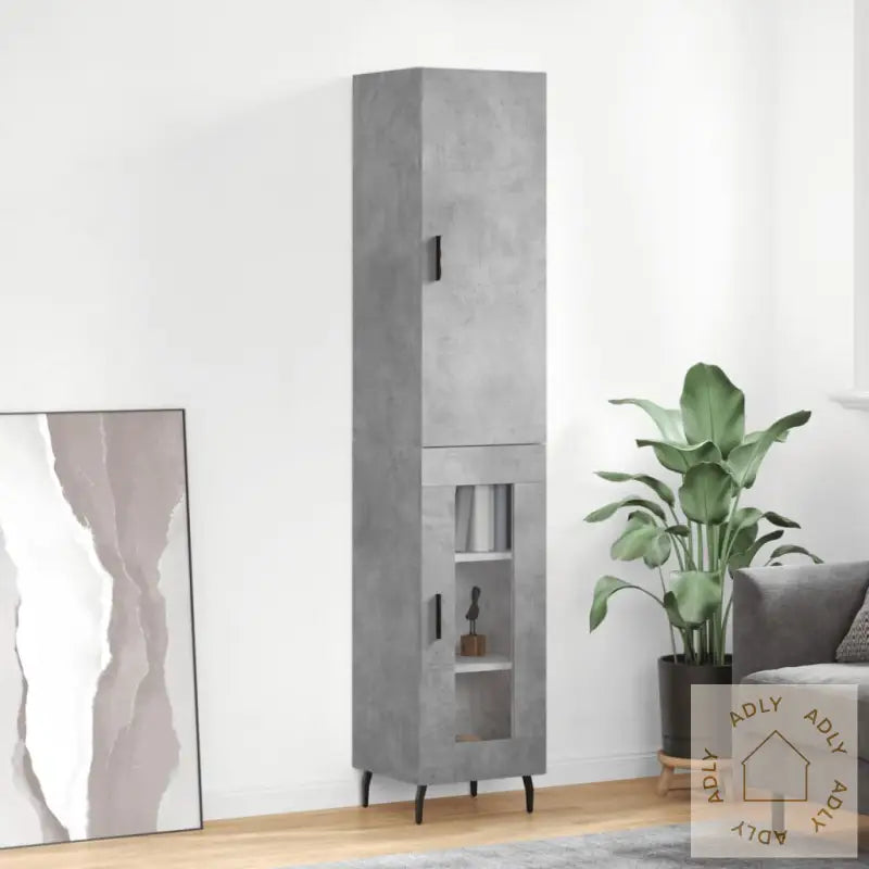 Highboard Betonggrå 34,5X34X180 Cm Konstruert Tre