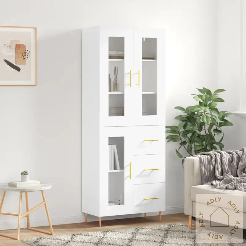 Highboard Hvit 69,5X34X180 Cm Konstruert Tre