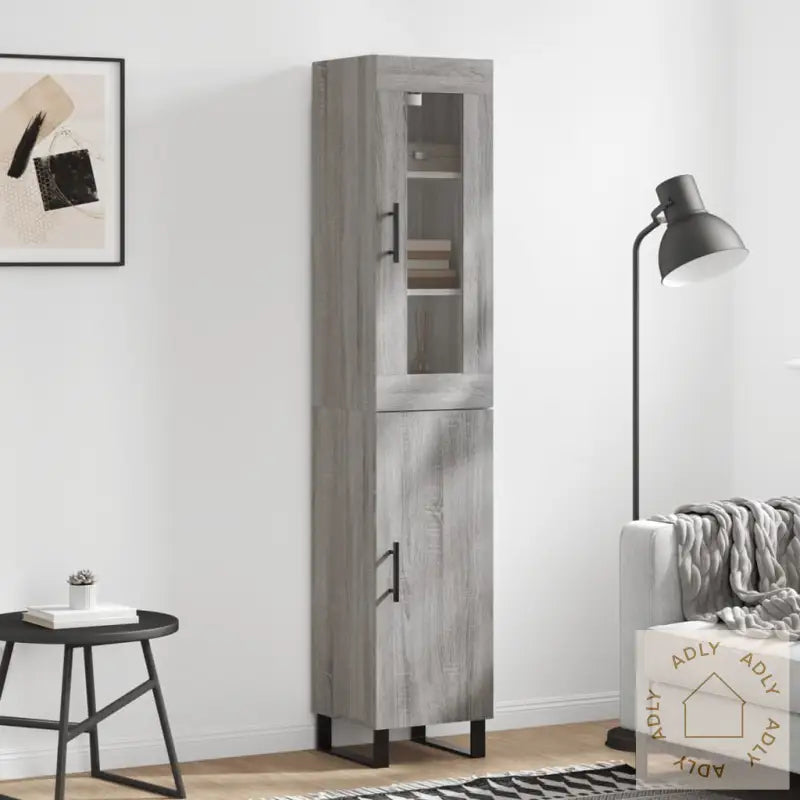 Highboard Grå Sonoma 34,5X34X180 Cm Konstruert Tre