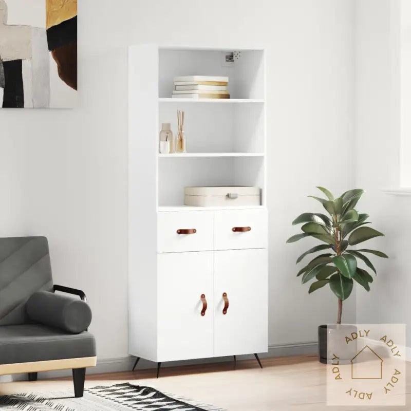 Highboard Hvit 69,5X34X180 Cm Konstruert Tre
