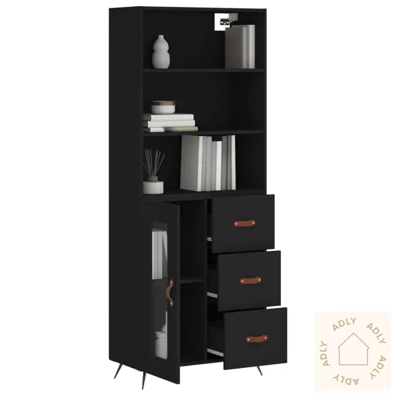 Highboard Svart 69,5X34X180 Cm Konstruert Tre