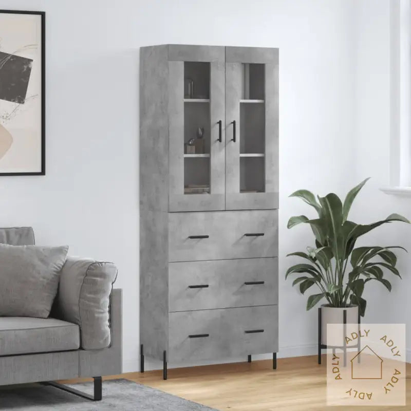Highboard Betonggrå 69,5X34X180 Cm Konstruert Tre